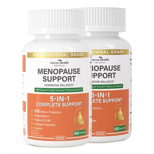 [BRSRAH34AABGKE3B] Menopause Relief Supplements for Women, pH Balance, 120 Caps | Vitamin D3 & B6, 100B Probiotics, Hot Flashes & Night Sweats Relief, Black Cohosh, Herbs, Collagen