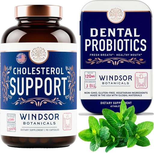 [BRSRAZA6A4BG2FLG] WINDSOR BOTANICALS Cholesterol Support Supplements and Dental Probiotics for Fresh Breath Bundle