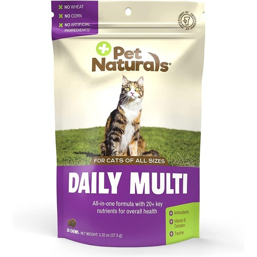 [BRSWKZYRBYCWACLI] Pet Naturals Daily Multi Multivitamin Soft Chews for Cats, Vet Formulated with Biotin, Taurine, Calcium, and Arginine, Gentle Formula, Fish, 30 Count