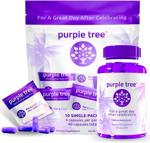 [BRSROHACCMAW2GYZ] purple tree Post-Celebration Wellness Bottle + Packet Kit Combo, Liver Support, Rapid Hydration, Body Replenisher | Dihydromyricetin DHM, Milk Thistle, Electrolytes, Vitamin B, Willow Bark, Quercetin