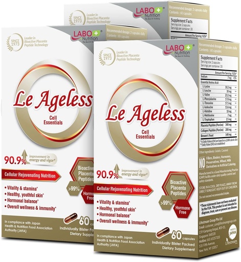 [BRSROGQLOUPQOALZ] LABO Nutrition Le Ageless – Placenta Cell Rejuvenating Therapy from Japan – Enhanced with Collagen Peptide and Brewer’s Yeast to Supports Immune Health, Skin Regeneration, Anti-Aging – 60 CapsulesX3