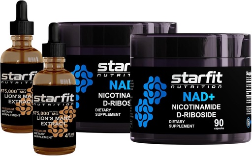 [BRSRAEITCAOQEHLU] STARFIT - Nicotinamide D-Riboside, 180 Capsules & Lion's Mane 575,000 Mg 提取器, 8 Fl Oz
