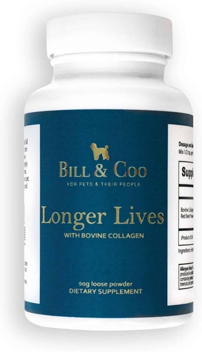 [BRSROA3RAQFG23TJ] BILL & COO Longer Lives Fiber Supplement with Bovine Collagen Peptides & Beetroot Powder for Dogs - Promotes Digestive, Heart and Liver Support - Dog Joints Supplement Formula - 90g