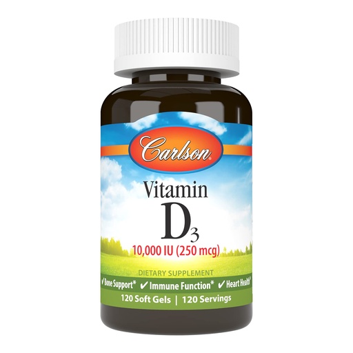 [BRSWIYILCUABKFDY] Carlson - Vitamin D3, 10000 IU (250 mcg), Vitamin D Supplements, Bone & Immune Support, Vitamin D3 Softgels, Heart Health, Gluten Free Vitamin D Capsules, 120 Softgels