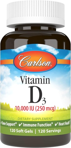[BRSWIYILCUABKFDY] Carlson - Vitamina D3, 1000 IU (250 mcg), vitamina D suplementaris, Implementació de Bone imne, Vimina D3 Softgels, Salut corea, Gutena Free Capules, 120 Softlis