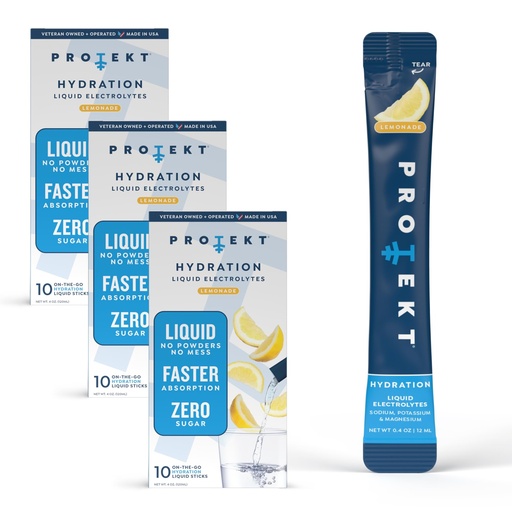 [BRSWYCYHOF7BADI2] PROTEKT Electrolyte Packets for Recovery & Hydration | Organic & Sugar-Free Electrolytes Drinks | Works Faster Than Powder Drink | On-the-Go Liquid Hydration Drink | Lemonade, 30 Pack