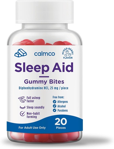[BRSROBT5OEJQ2YDL] CalmCo Adult Sleep Blemy Bites - Non-Habit Forming Sleep Support with 25 מ"ג Diphenhydramine, Easy-to-Chew Nighttime Sleep Aidmies, מקדם שינה טובה יותר, ו Fall Asleep Faster, 20 הרוזן דיפנולר