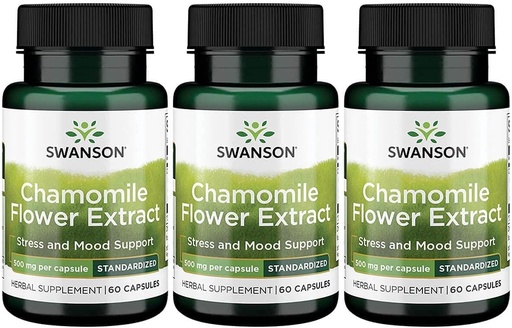 [BRSWGAANOJYWOHIU] Swanson Chamomile Flower Extract 500 Milligrams Estándarizado a 1,2% Apigenin 6 mg por cápsula 60 cápsulas 3 Pack