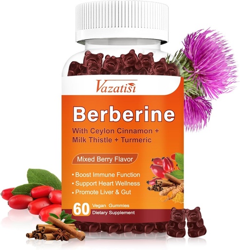 [BRSROFT5OQDWE2D6] 1500mg Berberine Gummies, High Potency Berberine Supplement with Ceylon Cinnamon Gummies, Turmeric, Magnesium, Sugar Free, Non-GMO, Gluten-Free - Mixed Berry Flavored 60 Gummies