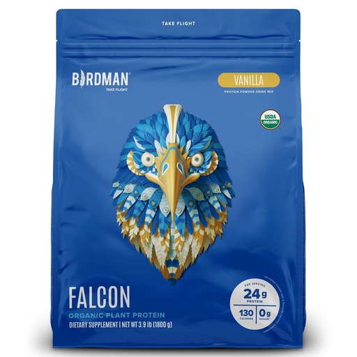 [BRSW2CADCQFGMFY2] BIRDMAN Falcon Vegan Protein Powder Organic, Stevia & Sugar Free, Plant Based Protein, Low Carb, Dairy Free, Keto, Non Whey Protein, Probiotic, Pea Protein | Vanilla Flavor - 60 Servings - 3.9 lb
