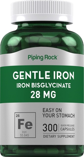 [BRSRMGA2BF6WCELH] Piping Rock Iron Bisglycinate 28 mg | 300 Capsules | Gentle Iron Supplement | Non-GMO & Gluten Free