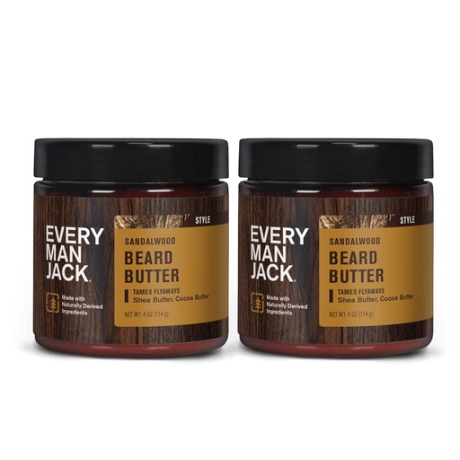 [BRSW2AT3CEFWMF3V] Every Man Jack Beard Butter- Subtle Sandalwood Fragrance - Hydrates and Styles Dry, Unruly Beards While Relieving Itch - Naturally Derived with Shea Butter and Coconut Oil - 4-ounce (2 Pack)