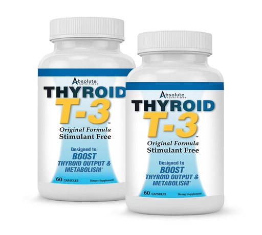 [BRSRMYI2AR7BOADP] Absolute Nutrition Thyroid T3 Radical Metabolic Support for Women and Men, Energy and Focus, Healthy Thyroid Function, Natural Formula, Non-GMO, No Caffeine, 2 Pack 60 Servings, 120 Capsules