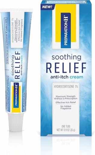 [BRSWYZY2OZ5QK2Q2] Preparation H Soothing Relief Anti Itch Cream, 1% Hydrocortisone Cream for Butt Itch Relief - 0.9 Oz Tube
