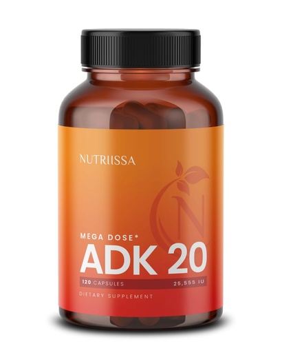 [BRSRAGA7O4IGGCLL] Nutriissa ADK 20 - Immune & Bone Health Support with Vitamins A, D & K (25,000 IU) - 4-Month Supply - EPEB Certified for Purity & Potency - 120 Vegan Capsules