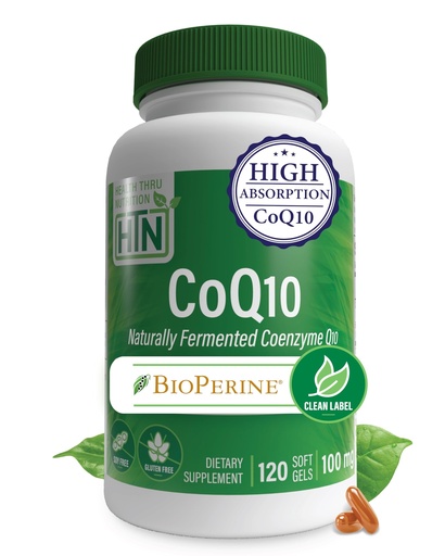 [BRSWIBDRCB4WCHAZ] Health Thru Nutrition CoQ-10 100mg with BioPerine 120 Softgels | High Absorption Naturally Fermented USP Grade Coenzyme Q10 Supplement | 3rd Party Tested | Heart Health and Energy Support