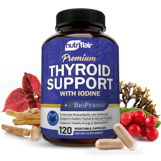 [BRSWKGQBBV5QYEAZ] NutriFlair Thyroid Support Complex, 120 Capsules - with Iodine, Black Pepper, Ashwagandha, Vitamin B12 - Thyroid Supplement for Women and Men