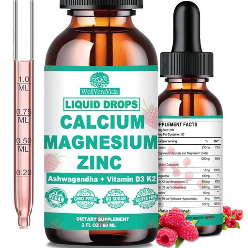 [BRSRAYIZDJ7GKYDO] Calcium Magnesium Zinc D3 with Calm Magnesium Glycinate Plus Ashwagandha, L-Theanine, Liquid Calcium with Vitamin D3 and Magnesium Supplement for Immune, Bone, Muscle, Mood & Sleep Support