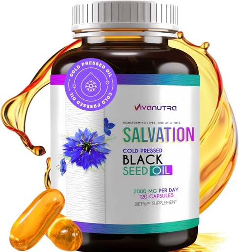 [BRSWYCQEDEIAM3TU] Black Seed Oil Capsules - Cold Pressed Nigella Sativa (Tyrkisk) Thymoquinone, Black Cumin Nigella Sativa Seed Oil, 100% Flydende Pure Blackseed Oil 120 Count, 500mg Per Capsule, Made in USA