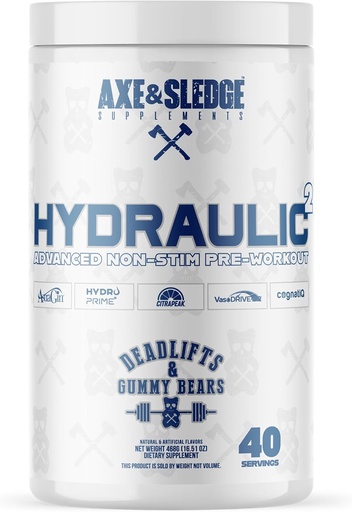 [BRSRAYY3AUNRA3I4] Axe & Sledge Hydraulic Stim-Free Pre-Workout Powder för Män & Kvinnor | Prestanda, Stamina, Focus, Pumps | L-Citrulline, Beta Alanine, Kreatin, Koffeinfri, Deadlifts & Gummy Björnar