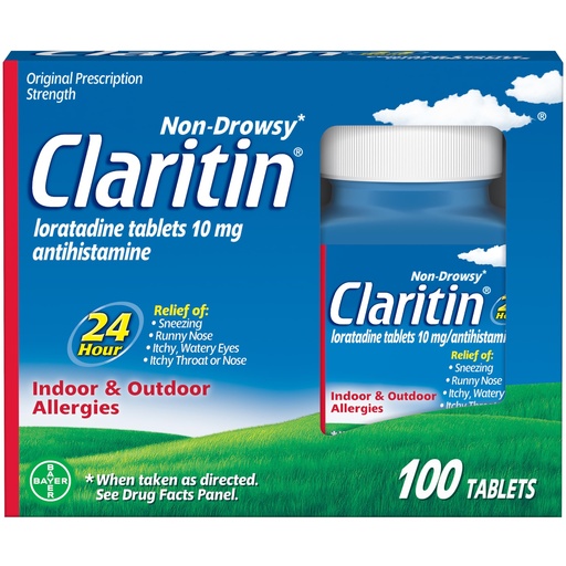 [BRSWG2QLAEIBUFLO] Claritin Allergy Medicine for Adults, 24-Hour Non-Drowsy Loratadine 10mg Pills, Antihistamine, 100 Tablets