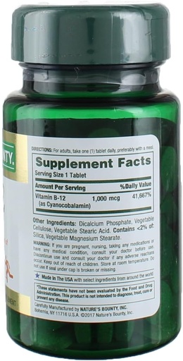 [BRSRMHY7BV6QKCT2] Nature's Bounty Vitamin B-12 1000 mcg Tablets 100 ea (Pack of 9)