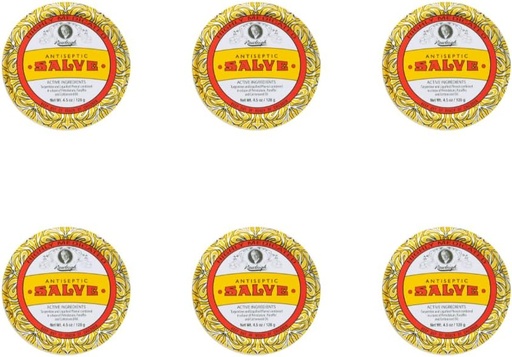 [BRSROGQPC4FAMAI2] Rawleigh Antiseptic Salve Iconic Yellow Big Tin: 4.5 oz, Multi-Purpose Ointment Soothes Cuts, Bruises, Irritations, with Turpentine, Phenol, Cottonseed Oil & Paraffin, Original Formula - Pack of 6