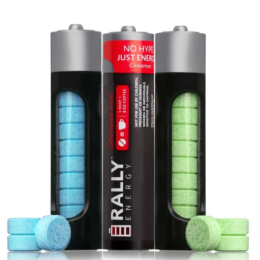 [BRSRAYIPCMAQEF3B] Rally Caffeine Mints, 60 Milligram, Instant Energy, Fresh Breath, Caffeinated, 0 Sugar, Natural Peppermint, Cinnamon, Wintergreen Variety Pack (3 Packs, 30 Mints)