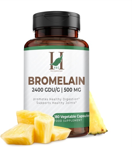 [BRSRMYDYPIJWYYL3] H&C HERBAL INGREDIENTS EXPERT H&C Bromelain Veg. Capsules 500 mg (2400 GDU/g) - 180 Capsules from Pineapple Extract