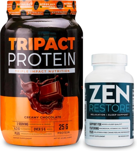 [BRSRAZYQCQGRGFI3] Nutrology TRIPACT Protein Powder, 7-in-1 Meal Replacement Shake, Creamy Chocolate (40 Servings) Zen Natural Magnesium Supplement (30 Servings)
