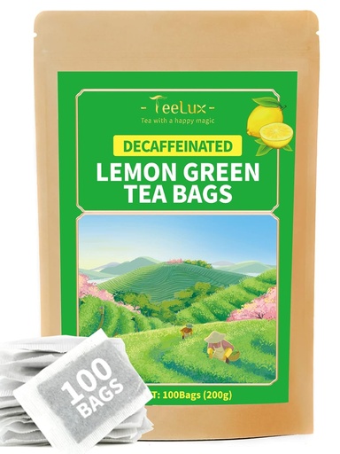 [BRSRMCYTAB7BAHIV] TeeLux Decaf Ceai verde de lamaie, Ceai verde decafeinizat cu aroma de lamaie si aroma, 100 Conte