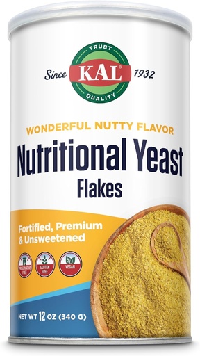 [BRSWIYQPO4IGMHTU] KAL Nutritional Yeast Flakes, Fortified with B12, Folic Acid & Other B Vitamins, Unsweetened, Great Nutty Flavor, Vegan & Gluten Free, 60-Day Money Back Guarantee, Made in the USA, 34 Servings, 12oz