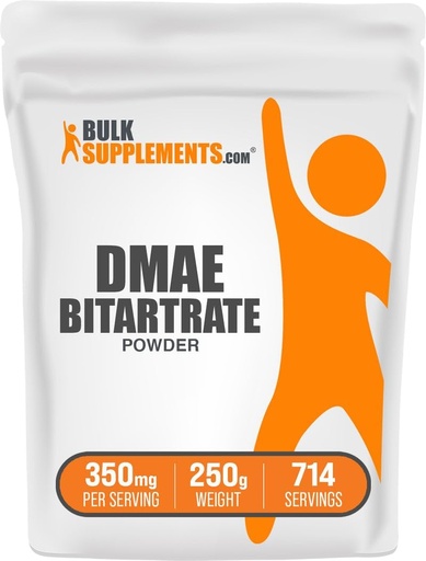 [BRSWIFYQA57BSHD4] BulkSupplements.com DMAE Bitartrate Powder - Dimetilaminoetanol Bitartrat, DMAE Supliment - Neflavorat & Gluten Free, 350 mg per Serving, 250g (8,8 oz) (Pachet de 1)
