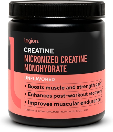 [BRSRAHQ5PICRM3A3] LEGION Micronized Creatine Monohydrate Supplement - Clean Creatine Powder for Muscle Gain & Post Workout Recovery - Micronized Creatine Supplement for Maximum Abvorvice (100 Servings, Unflaved)