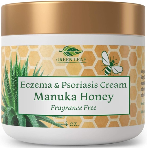 [BRSWYZY3CN7QKDTA] Green Leaf Naturals Manuka Honey Eczema Cream Moisturizing Lotion Fragrance Free for Psoriazis Relief - Mâncărimi, uscat Ointment - Skin Soothing Moisturizer - Body & Face Cream - Copii & Adulți 4oz