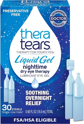 [BRSWGBQECECRMHIZ] TheraTears 액체 젤 야간 윤활 Eye Drops for Dry Eyes, Single-Use Vials, 30 Count