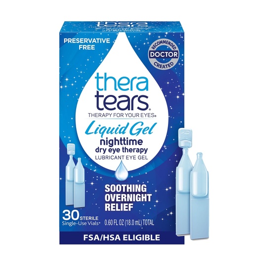 [BRSWGBQECECRMHIZ] TheraTears Liquid Gel Nighttime Lubricating Eye Drops for Dry Eyes, Single-Use Vials, 30 Count