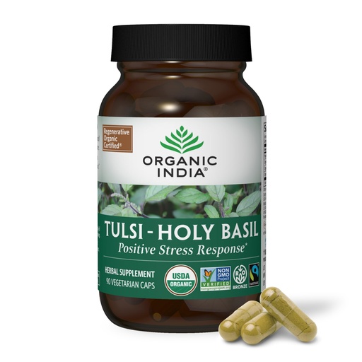 [BRSWIYIZAQHQODQ3] ORGANIC INDIA Tulsi Herbal Supplement - Holy Basil, Immune Support, Adaptogen, Supports Healthy Stress Response, Vegan, Gluten-Free, Kosher, USDA Certified Organic, Non-GMO - 90 Capsules