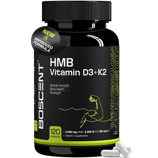 [BRSROFIYAQBAGHI3] HMB 3000mg Supplement | Vitamin D3 K2 + Calcium | Muscle Recovery, Lean Muscle Support & Bone Health | Anti Catabolic Supplement for Men & Women | Non-GMO | 120 Capsules