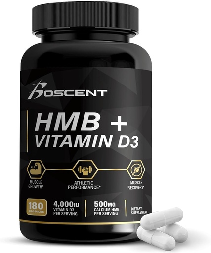 [BRSROFIYAQBAGHI3] HMB en vitamine D3 Supplement 1.000 MG (180 Capsules) - HMB supplementen met 4.000 UI van D3 & Calcium - Spiergroei, sterkte en genezing - B-Hydroxy B-methylbutyraat Butyrate - Spier Builder voor mannen