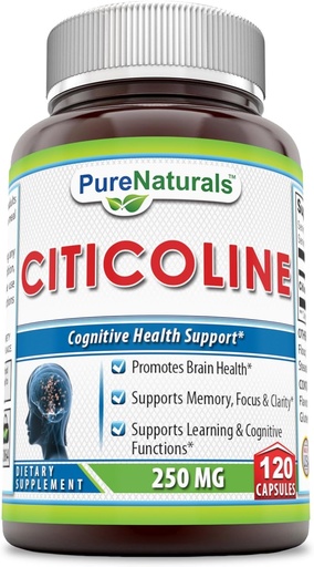 [BRSWGZI6O4CRMHT4] Pure Naturals - Citicoline Dietary Supplement - 250 Milligrams - 120 캡슐 - 지원 뇌 건강 - 더 나은 기억과 초점 촉진
