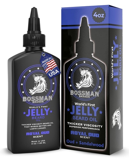 [BRSWYFL4PN6B6HQ3] Bossman Jelly Beard Oil for Men (4 oz, Royal Oud Scent) – Softens, Moisturizes & Conditions with Natural Ingredients