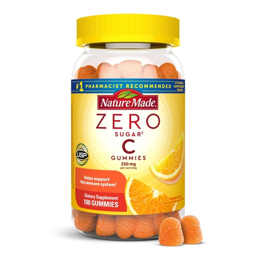 [BRSROBQHDMAQYFAZ] Nature Made Zero Sugar Vitamin C Gummies 250 mg Per Serving, Immune & Antioxidant Support, Aspartame Free, 100 Sugar Free Vitamin C Gummies, 50 Day Supply