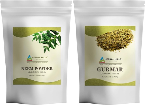 [BRSROAD7PMAQEDL3] HERBAL HILLS Neem Leaf Powder y Gurmar Powder Gymnema Sylvestre Pack de 2 Combo