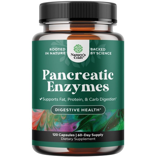 [BRSROYIBBMCG2H3P] Natures Craft Pancreatin Digestive Enzymes for Digestive Health - Pancreatic Enzymes for Humans with Fat Carb and Protein Women and Men - Protease Amylase & Lipase Digestion -120ct