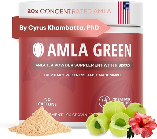 [BRSWYZI3CMHROCL5] Amla прах & Green Tea Superfood Addition with Hibiscus, 20x Ultra Концентриран Amla, Антиоксидант поддръжка, Made with Oolong Tea and Indian Grussberries, Organic, Vegan, Hibiscus, 90 Servings