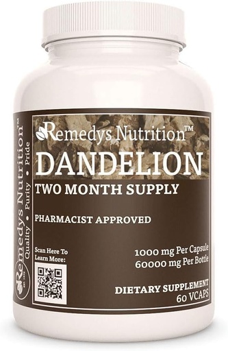 [BRSWYZQQCEIR4CD3] Remedy's nutrition Dandelion Root | 1,000 mg, 60 Vegan Capsules Herbal Dietary Supplement | Two Month Supply