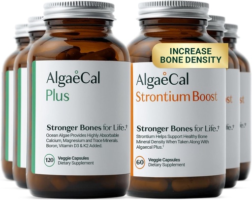 [BRSWGH3ROV4B63IY] ALGAECAL - Bone Builder Pack para a densidade ósea, Suplementos de calcio baseados en plantas clínicamente soportados & Strontium, Vitaminas K2, D3, magnesio e 16 minerais, subministración de 3Month, feito en Estados Unidos