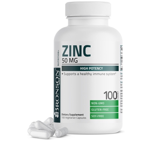 [BRSWYGIOCUNWE3YU] Bronson Zinc 50mg Complex High Potency Immune Support Supplement & Antioxidant and Skin Health - Non GMO, 100 Vegetarian Capsules