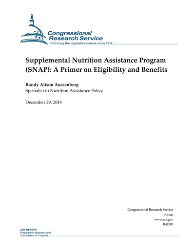 [P5QGIZDZOJYWC3A3] Supplemental Nutrition Assistance Program (SNAP): A Primer on Eligibility and Benefits (CRS Reports)
